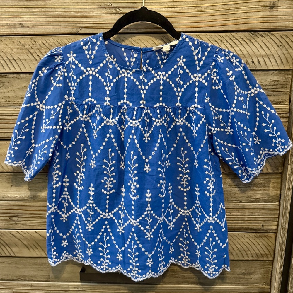 Rebellion Embroidered Scalloped Sleeve Top